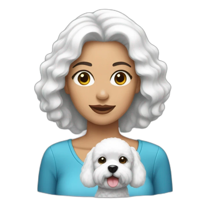 mujer piel blanca pelo negro con perro bichon blanco sticker