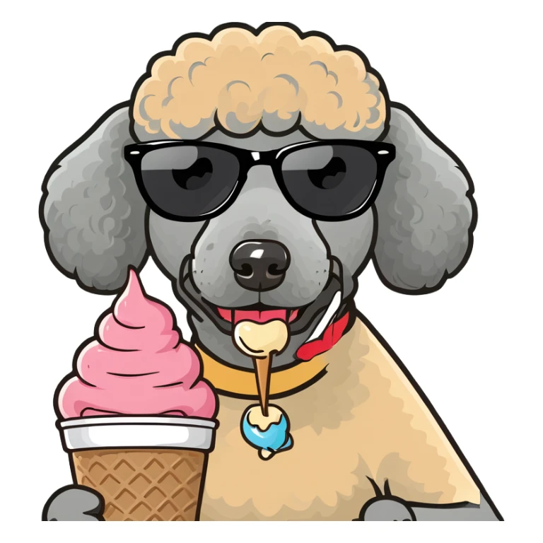 Poodle wearing sunglasses while eating ice cream  sticker