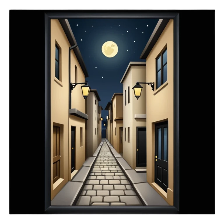narrow alleyway with simple building design at nighttime sticker