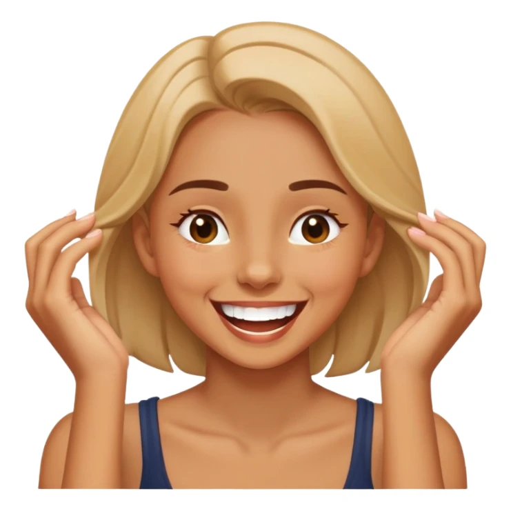 A girl with her hands on her neck laughing sticker