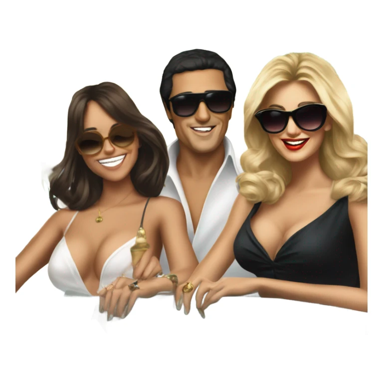 Tony Montana sunglasses happy with 6 beautiful ladies with him sticker