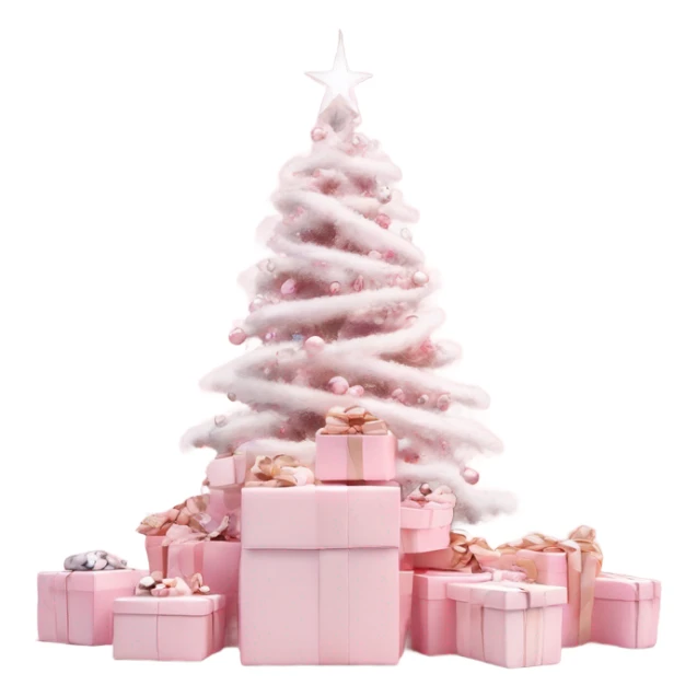 Light pink Christmas gifts under a white Christmas tree  sticker
