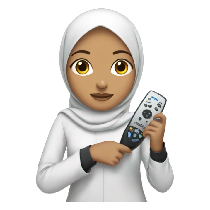 Hijabi girl holding  anki remote in one hand, computer  in the other  sticker