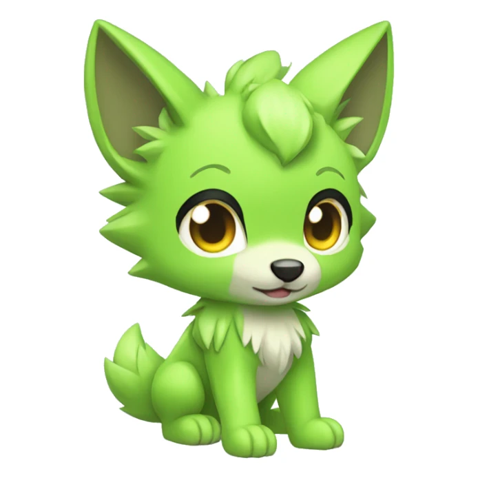 Cute Shiny Chibi Lime-Green Fakémon-Wolf-Pokémon Full Body sticker
