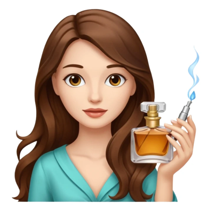 Half body pretty long hair woman holding 1 parfume sticker