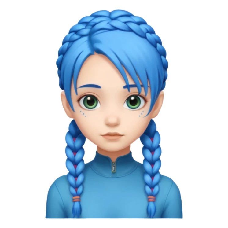 A cute alien girl with blue hair and four braids sticker