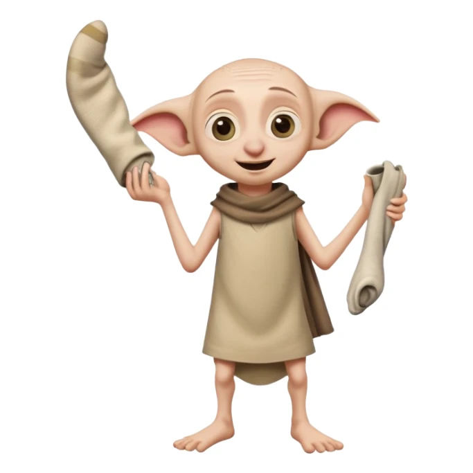 excited Dobby the house elf holding a sock sticker