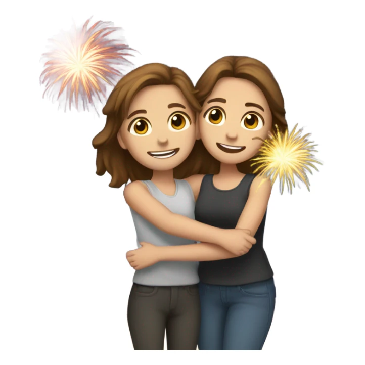 Fireworks and Two white girls with brown hair hugging sticker