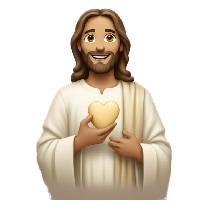 Jesus holding a cream beige heart and smiling  sticker