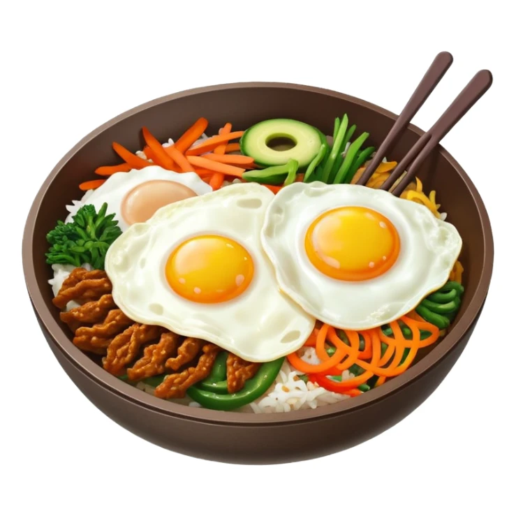 korean bibimbap. on th top, it has one fried-egg sticker