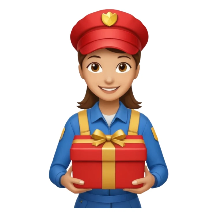 woman courier holding gift box sticker