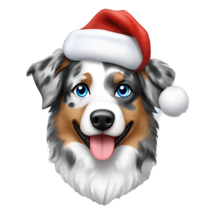merle australian shepherd with blue eyes full body with Santa hat sticker