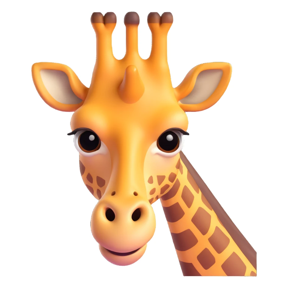 3D emoji of a giraffe head with a long neck, simple and expressive, Microsoft Fluent 3D emoji style sticker