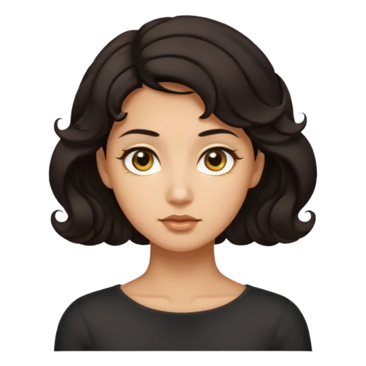 This avatar has tightly curled dark hair styled upward, a rounded face with golden-brown eyes, and a neutral expression sticker