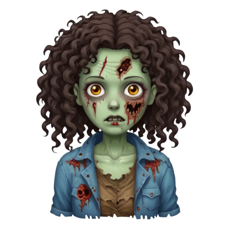 Zombie woman with curly, dark brown h longair (not thick or voluminous sticker