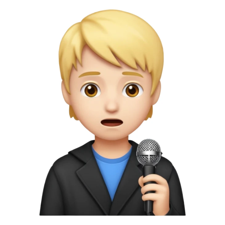 emoji student nervous afraid to speak, shy face, microphone crossed, white background sticker