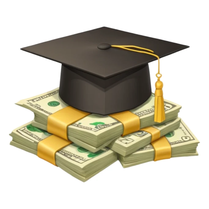 graduation hat on pile of money sticker