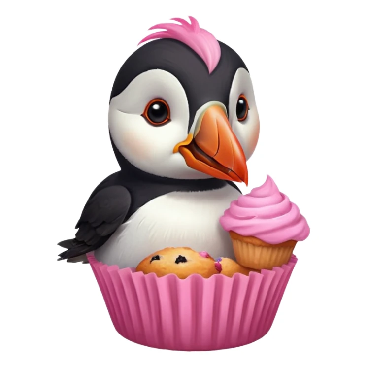 pink head feathers puffin eating pink muffin sticker