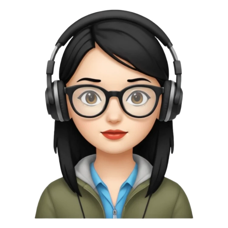 
gamer, black hair girl with glasses, headphone sticker