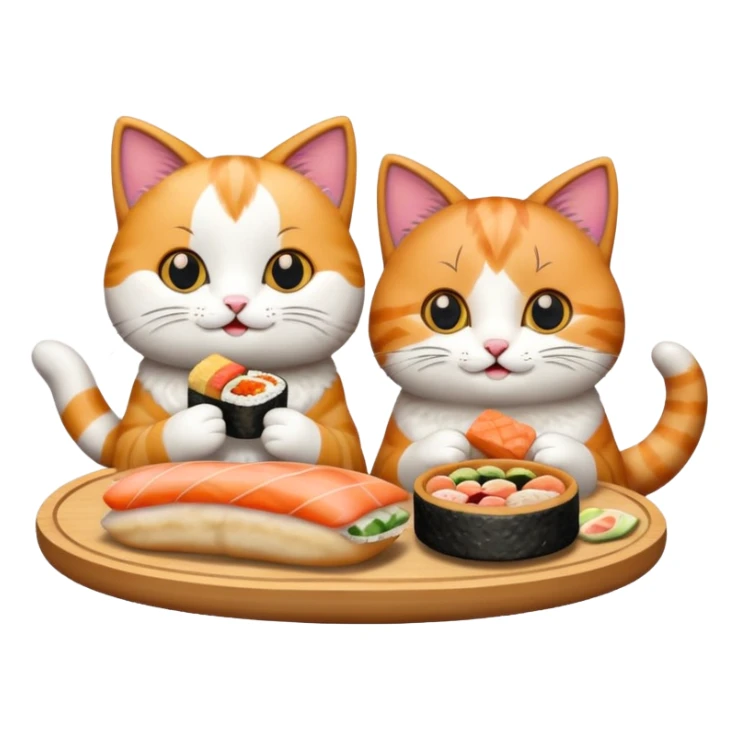 two happy cats eating sushi and pizza and donuts sticker