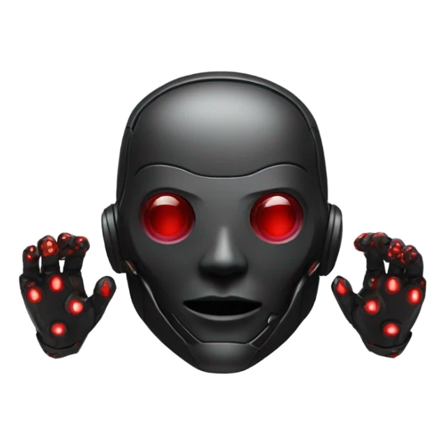 Cyborg wearing black suit, red VR headset sticker
