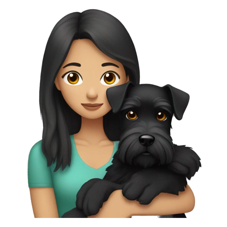 Asian young woman cuddling with black schnauzer  sticker
