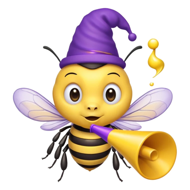 a Bee with purle Birthday Hat, Bee blowing party horn sticker