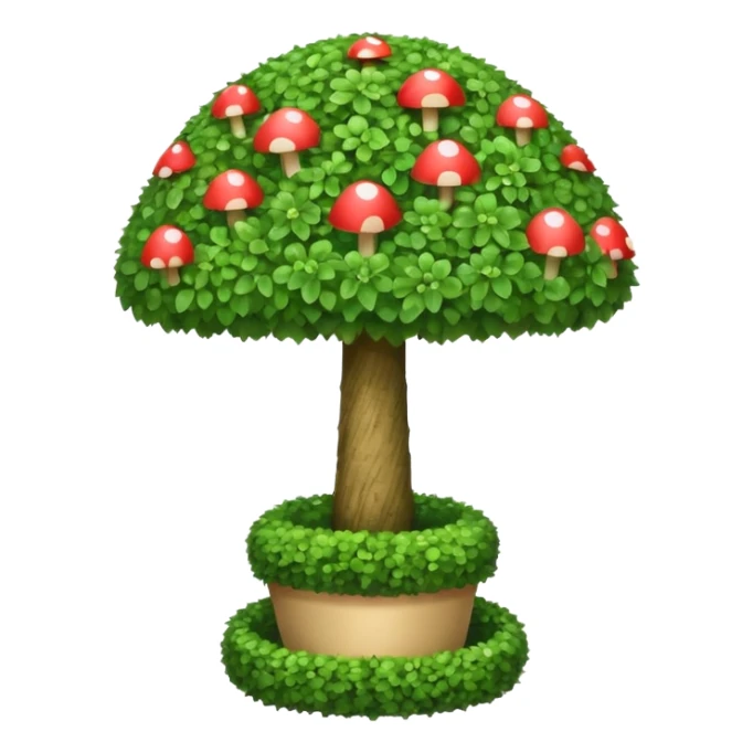 mushroom shaped topiary tree emoji, umbrella shaped green bush, cute emoji style, white background sticker