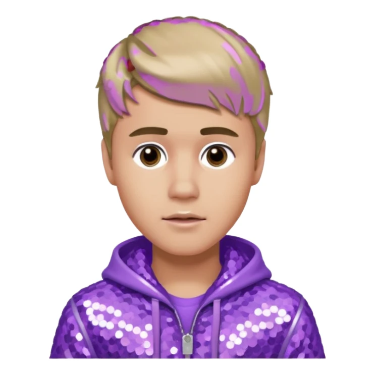 Justin Bieber with dark blonde hair, lilac sequin outfit sticker