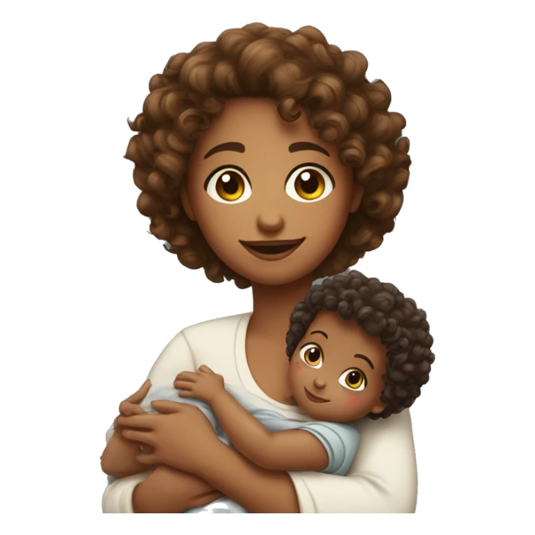 curly-haired girl with a 5 month old baby in her arms sticker