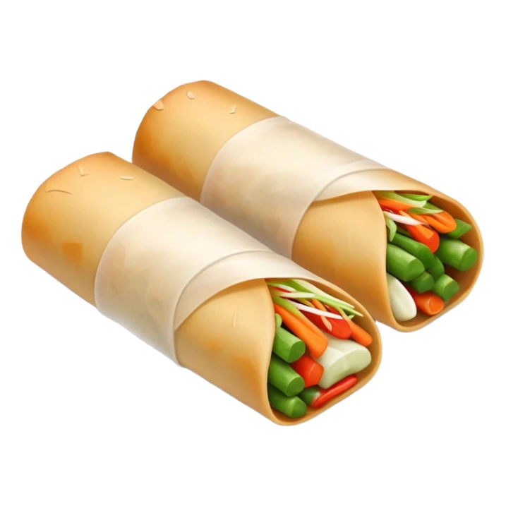 Fujian popiah spring roll with vegetables, simplified emoji style with bold outlines and bright colors, cartoon style thin Chinese wrapped roll sticker