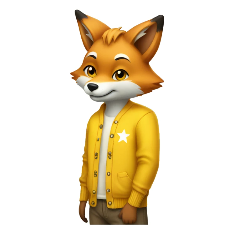 Fox wearing yellow cardigan with star tshirt sticker