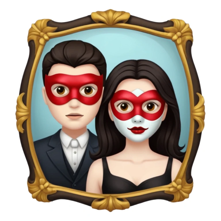 Man killer on mask in mirror behind woman sticker