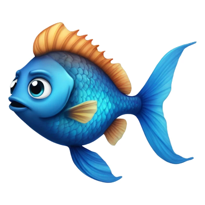 Super handsome fish with dar wavy hair and a beard and blue eyes viewed drom the side sticker