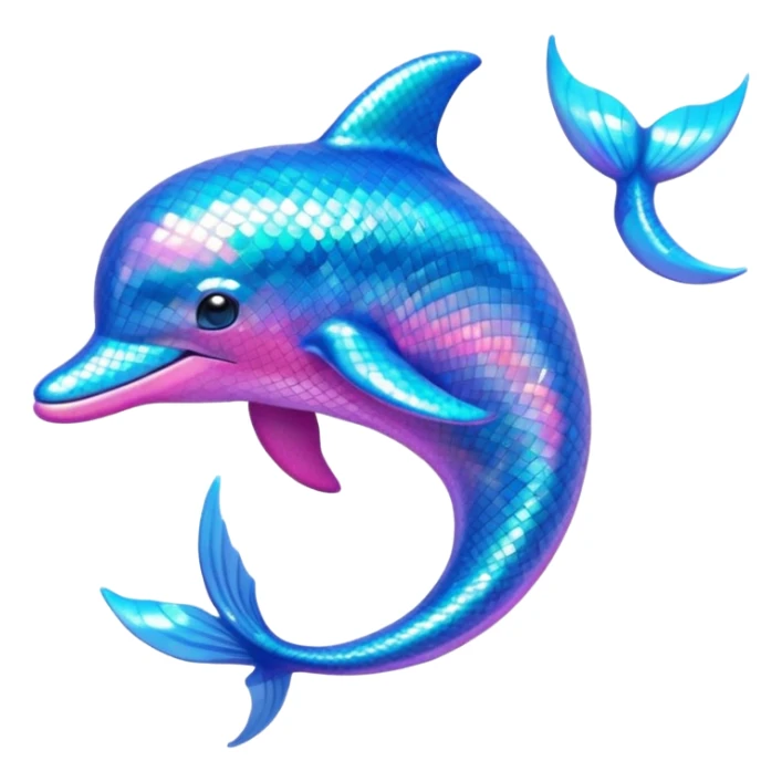 Emoji of a sparkly dolphin with blue and pink light aquamarine colours shells and mermaid vibes very 2000s mermaid aquatic aesthetic sticker