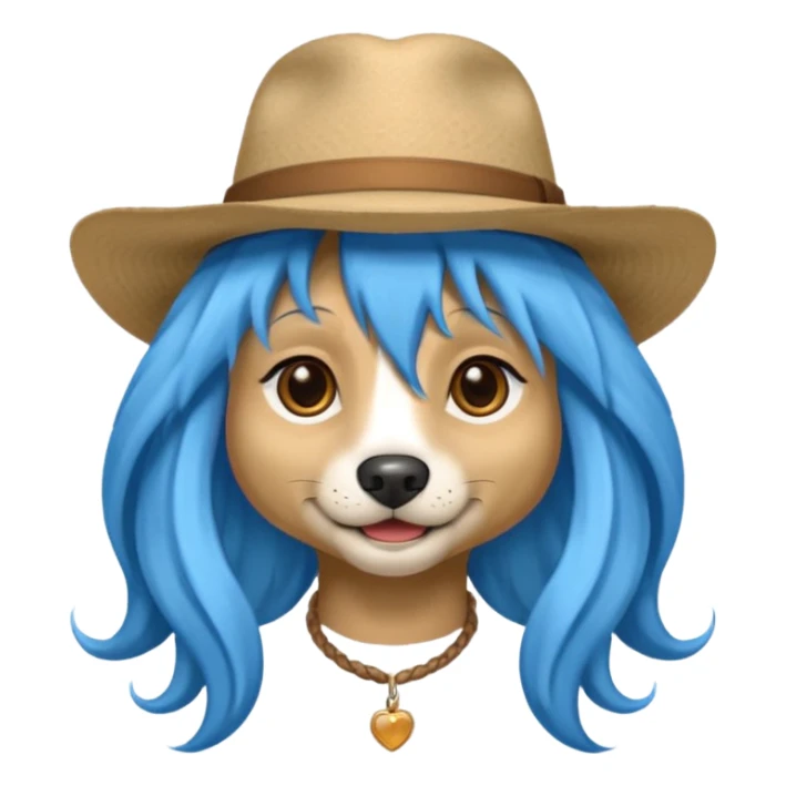 fancy dog with long blue hair, wearing hat sticker