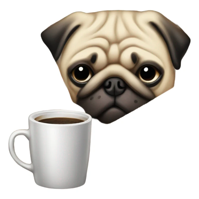 sleepy pug in a blanket with a cup of coffee sticker