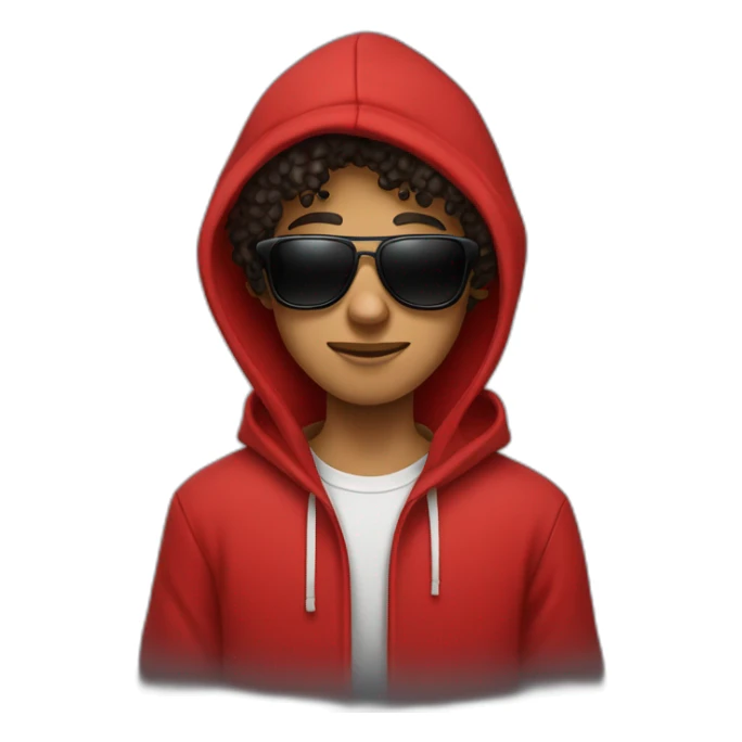 Square-jawed boy with curly hair and a degrade, wearing black sunglasses and a red hoodie. sticker