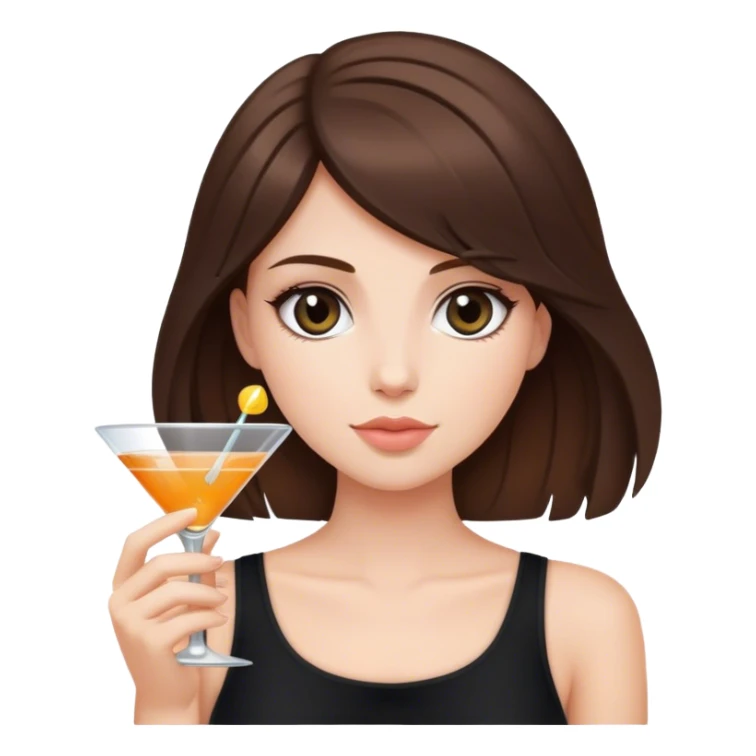 brunette hair down girl black top holding a cosmo sticker