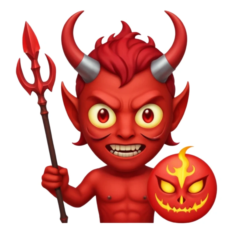 satan emoji holding a trident. make him red and scary sticker