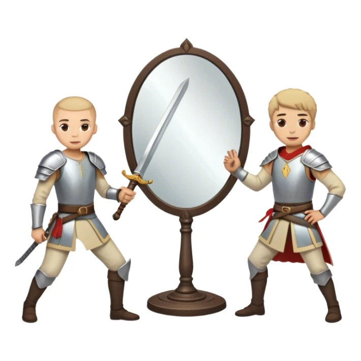 the sword on the floor and a mirror person sticker