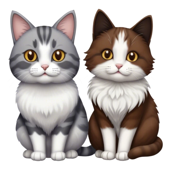 Grey and white cat next to a brown, black, and white fluffy cat  sticker