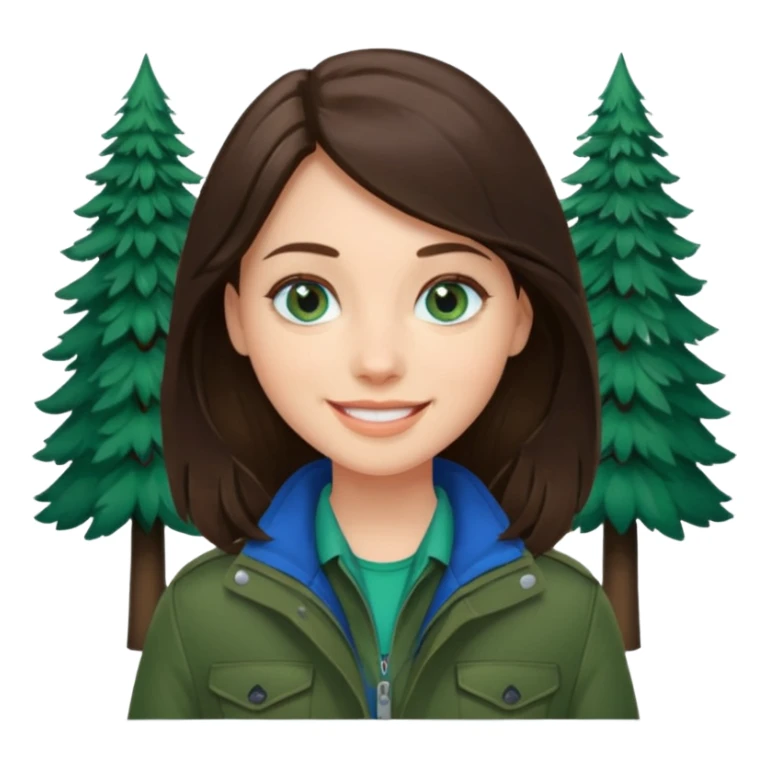 brunette with blue eyes skiing in a forest green jacket sticker