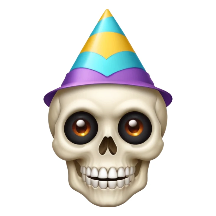 Skull emoji with eyeballs and a party hat sticker