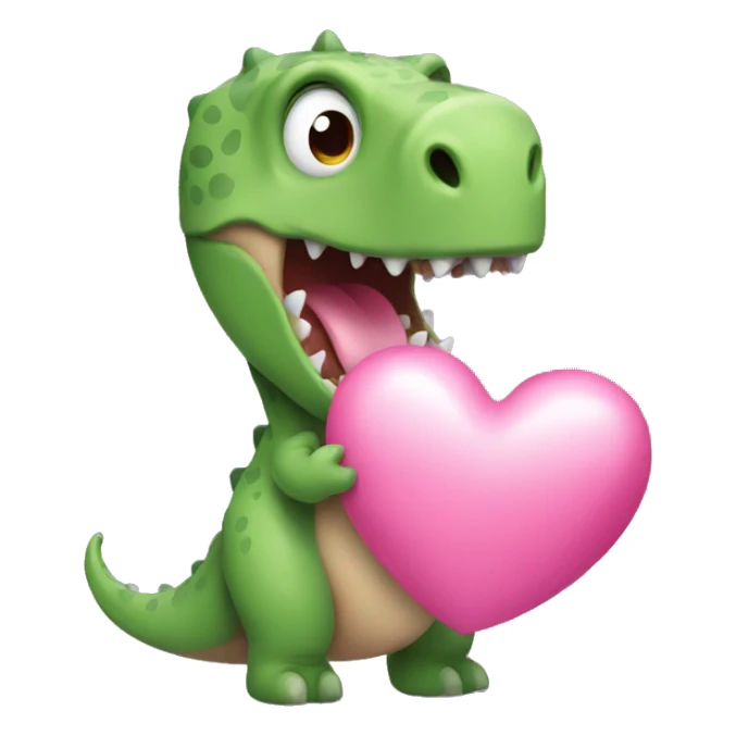 dino holding a pink heart sticker