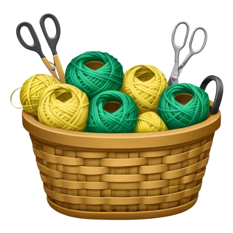 A tidy basket with neatly arranged green and yellow skeins and scissors. sticker