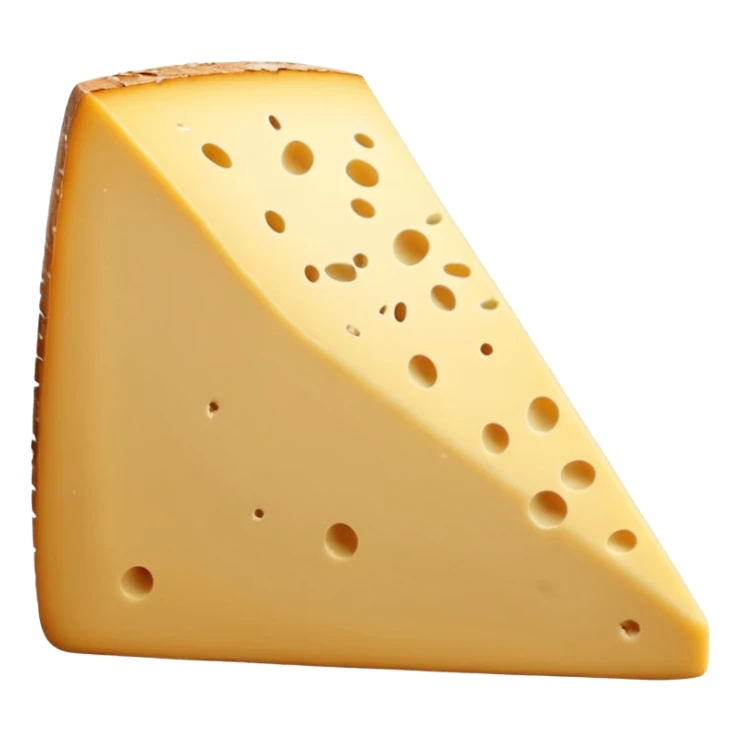 cantal cheese wedge, thick slice, firm pale yellow inside, rough beige-brown rind, dense slightly crumbly texture, cleanly cut, subtle aging marks, soft lighting, subtle shadows, emoji scale sticker