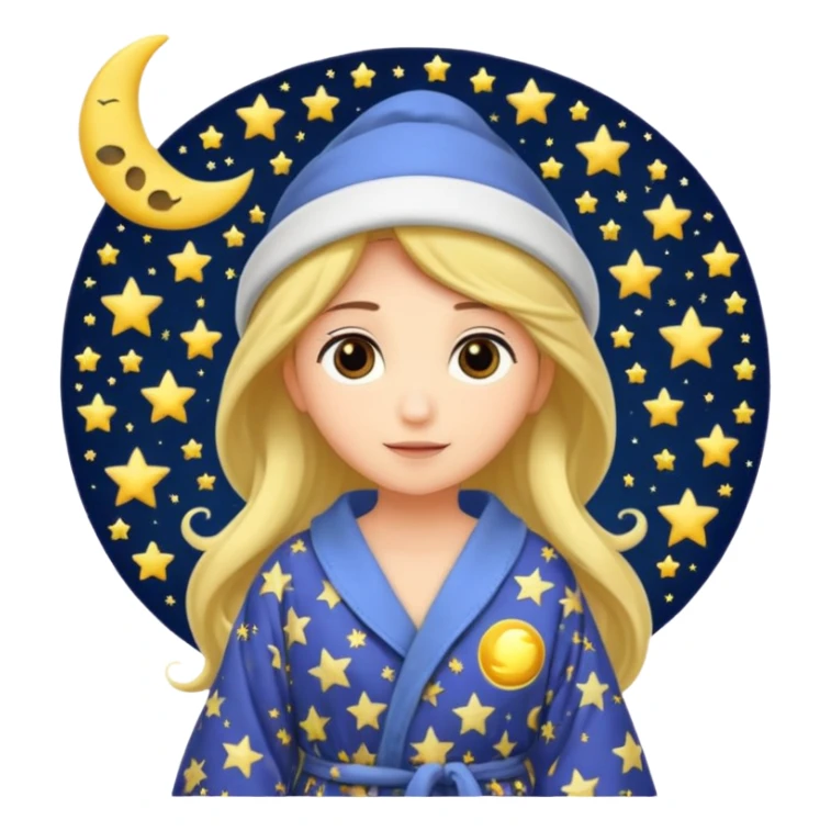 moon wearing oversized pajama hat tangled in stars sticker