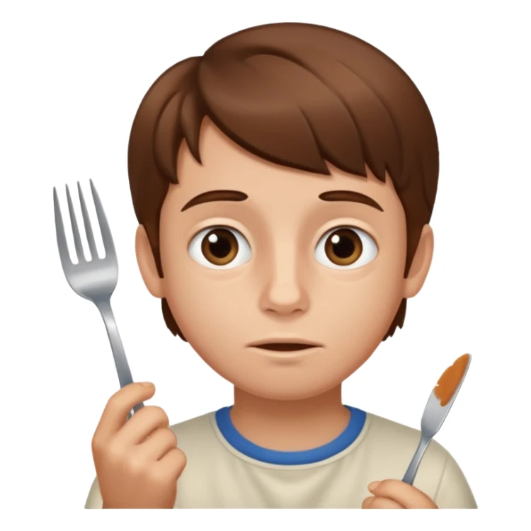 Brown hair boy allergic to soy, swollen face, fork in the hand  sticker