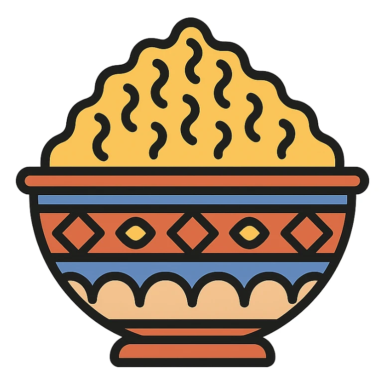 Moroccan curvy couscous, decorative, traditional Moroccan dish, food icon sticker